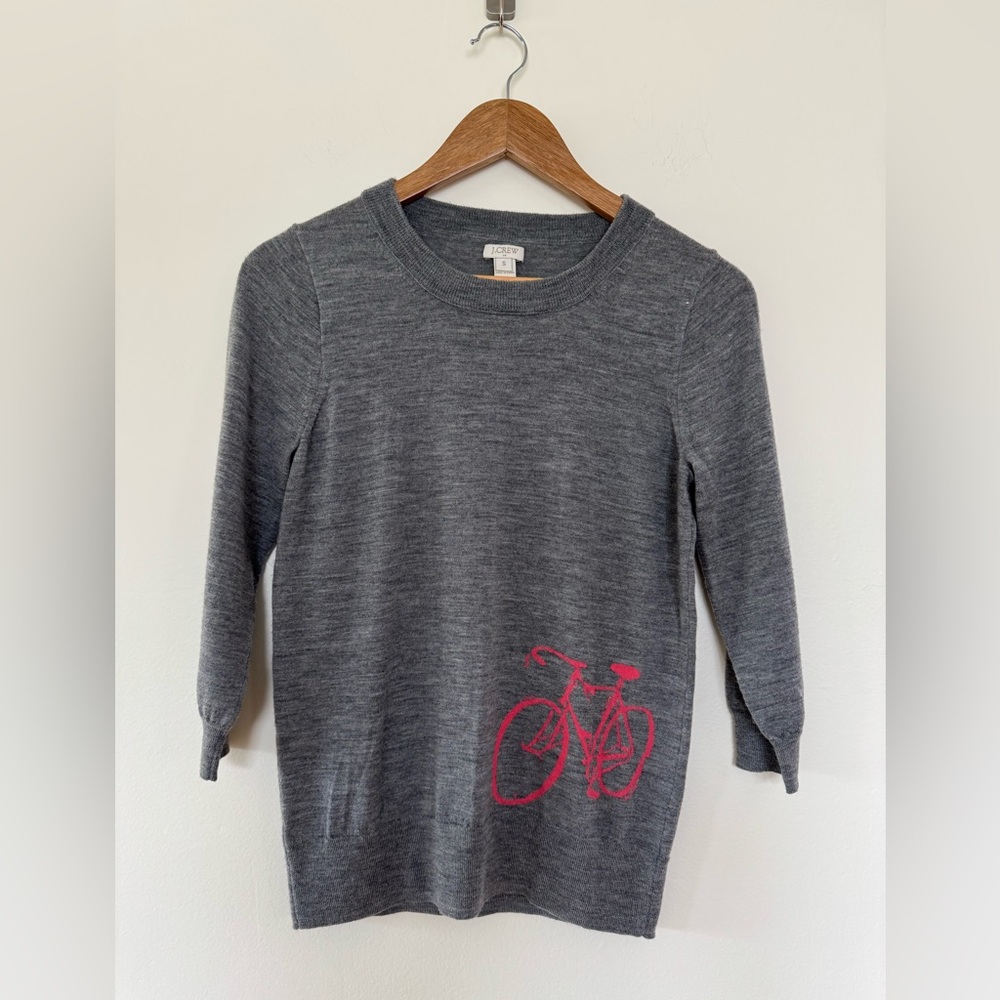 J. Crew Gray Sweater with Pink Bicycle Design